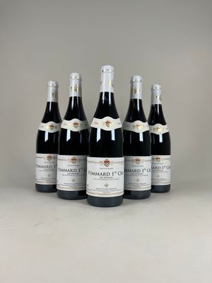 six bouteilles de vin sont alignées sur une table