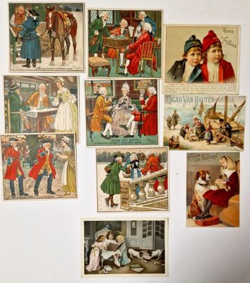 Lot de 10 cartons publicitaires pour le cacao Van Houten.