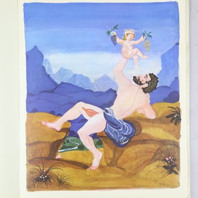 un tableau représentant un homme tenant un bébé dans ses bras