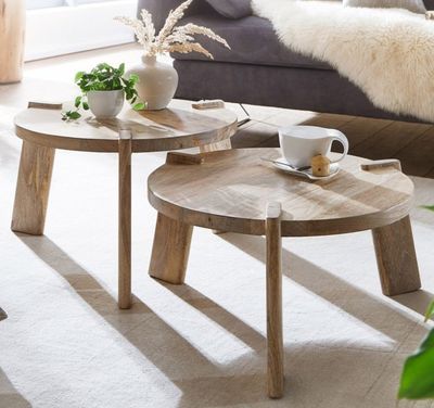 Lot de 2 tables basses rondes, en bois de manguier massif Di…