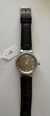 Montre en acier, signée - LOUIS VUITTON - TAMBOUR - Ø 36mm -…