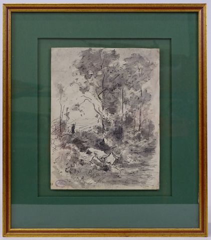 Jean Alexis ACHARD (1807-1884) « L’orée de la forêt ». Encre et l...