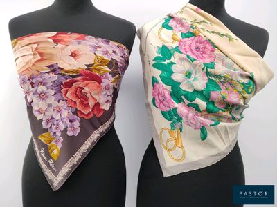 two different types of scarves on display on a mannequin