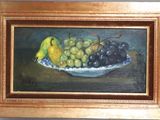 a painting of a bowl of fruit on a table