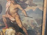 a picture of a painting of a man holding a sword