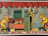 an image of a cartoon picture of a cat and dog in a living room