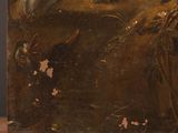 an old painting of a bird sitting on a ledge next to a bird