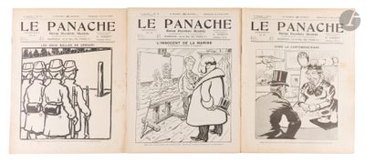 three pages of french comic books with illustrations of people in the background