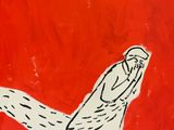 an image of a painting of a bird on a red background