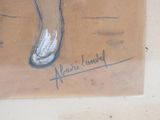 painting of a woman ' s feet with a shoe on a piece of brown paper
