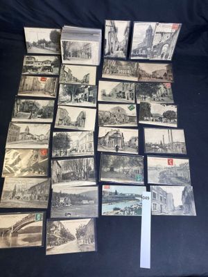 a bunch of old postcards with pictures of buildings on them