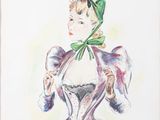 tableau représentant une femme en robe, avec des fleurs dans les cheveux