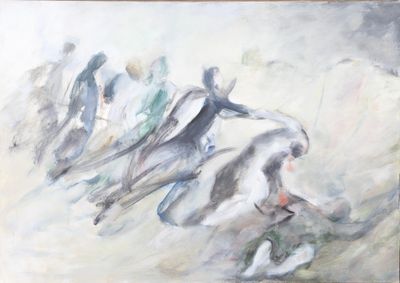 une peinture représentant un groupe de personnes à cheval