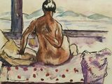 une image représentant un tableau où l'on voit une femme assise sur un lit devant une fenêtre