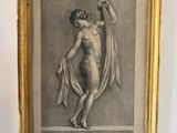 an old picture of a naked man holding a towel in his hand