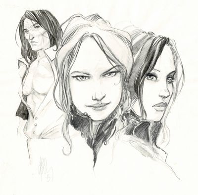 dessin au crayon représentant un groupe de femmes debout les unes à côté des autres