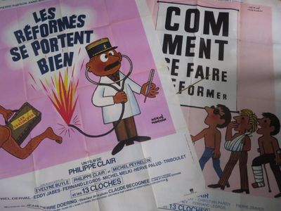 une affiche représentant un homme muni d'un stéthoscope et une femme munie d'un stéthoscope