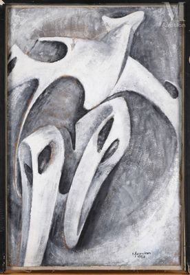 tableau représentant deux oiseaux dans un cadre noir et blanc