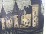 a picture of a drawing of a castle with a clock on it