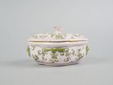 an image of a white and green bowl with a lid