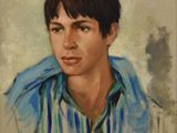 painting of a young man in a blue shirt and striped shirt