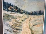 une peinture d'un chemin de terre au milieu d'un champ