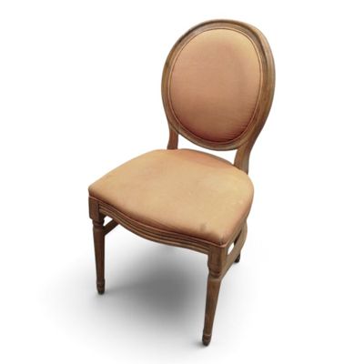 an image of a wooden chair with a beige upholstered seat