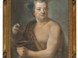 an old painting of a man holding a bowl in his hand