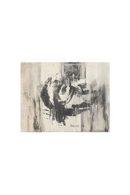 une image représentant une peinture en noir et blanc d'un homme et d'un chien