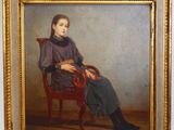 tableau représentant une femme assise sur une chaise, avec un chat sur les genoux