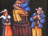 un tableau représentant un homme assis sur un tonneau