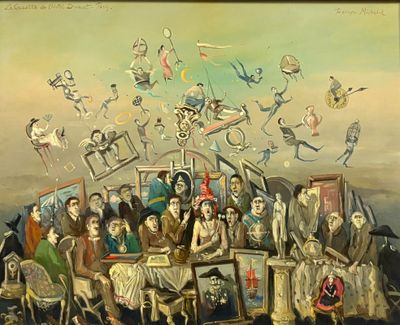 a painting of a group of people sitting around a table