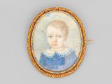 un portrait miniature représentant un garçon vêtu d'une robe bleue, dans un cadre doré