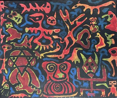 une image représentant une peinture d'un groupe de chats et de chiens