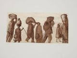 an image of a drawing of a group of people walking down a street