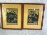 deux tableaux encadrés représentant des oiseaux et des fleurs sur un fond blanc