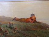 tableau représentant un homme allongé par terre dans un champ d'herbe
