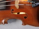 a close up of a violin that is laying on the ground