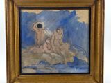 an image of a painting of three nudes on a cloud in a gold frame