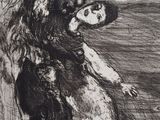 an image of a black and white drawing of a woman and a dog