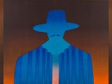 a movie poster with a man wearing a hat and a blue suit