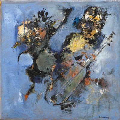 a painting of a violin player with a violin in his hand