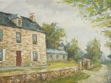 a painting of a house on the side of the road