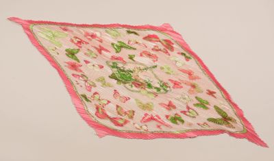 un dessin représentant un carré rose et vert orné de fleurs