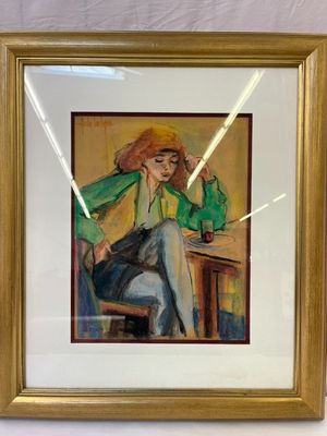 ANDRE LARTIGUE PASTEL "JEUNE FEMME AU BAR" Signé en haut à g…