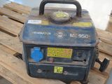 a blue generator sitting on a pallet on a pallet