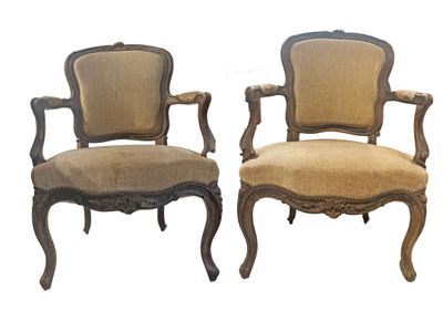 pair of louis xv style armchairs with upholstered arms