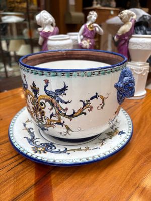 Gien, Manufacture de, Cache pot et son dormant en faïence polychrome à - Photo 1