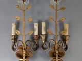 pair of antique brass wall sconces with leaves and flowers