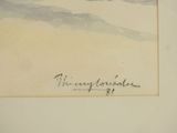 a picture of a watercolor painting of a plane flying in the sky